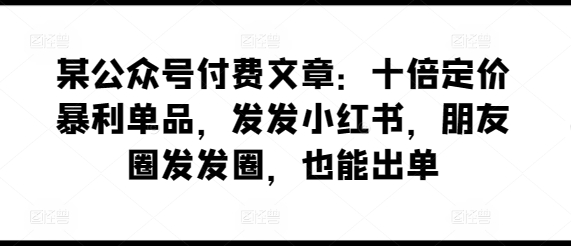某公众号付费文章详细解析：十倍定价暴利单品销售方法与操作教程，小红书朋友圈发圈出单赚钱完整指南