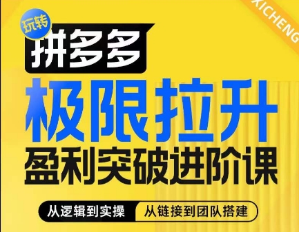 拼多多极限拉升盈利突破进阶课,?从算法到玩法,从玩法到团队搭建,体系化系统性帮助商家实现利润提升