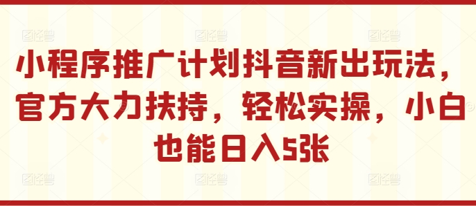 如何用抖音小程序推广计划日赚500元？小白4步实操教程（官方大力扶持）