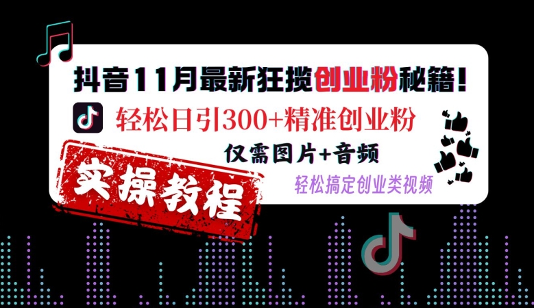 抖音引流创业粉教程：图片+音频日引300+精准粉丝方法