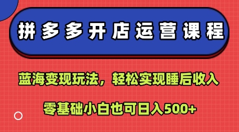 拼多多开店蓝海项目教程：3步打造睡后收入，零基础日入500+