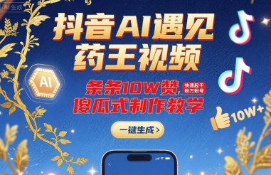 抖音AI药王视频3步教程：快速起号获10W赞，手机一键制作