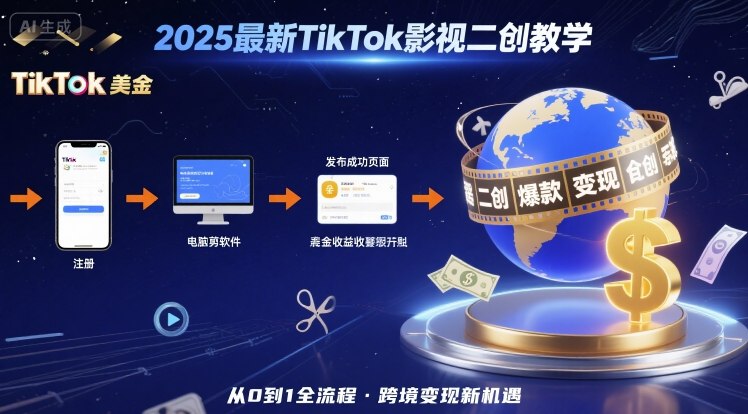 TikTok影视二创2025年赚钱教程：如何从注册到发布全流程撸美金？跨境变现新机遇完整指南
