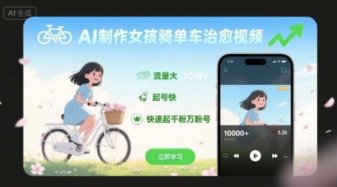 AI治愈视频制作教程：3步生成女孩骑车视频，快速起号涨粉