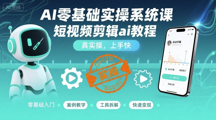 AI零基础实操系统课：短视频剪辑AI五步法完整教程，从入门到运营快速上手全指南