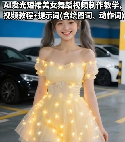 AI跳舞视频3步制作教程：发光短裙美女，附完整提示词与动作词