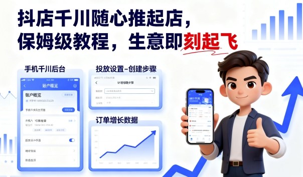 抖店千川随心推教程：3步如何快速起店，引爆流量？