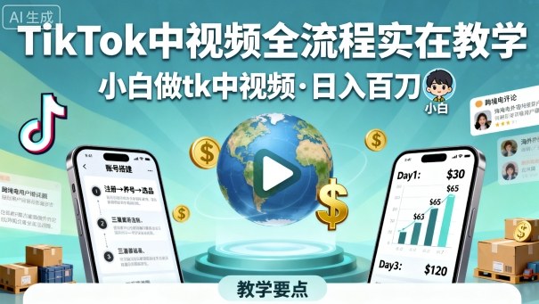 TikTok中视频小白教程：7步实操日入百刀，全流程拆解（含工具）