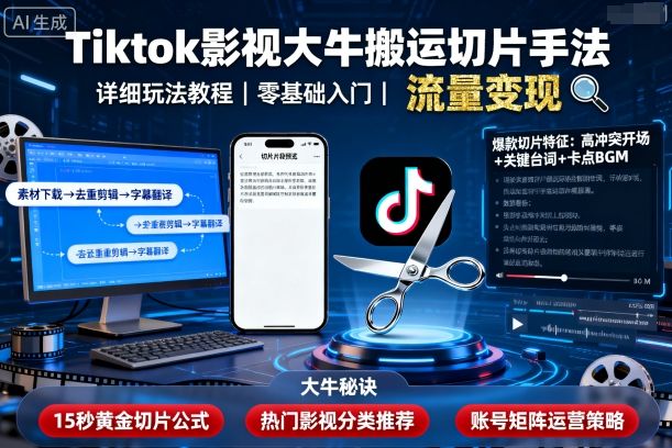 TikTok影视搬运3步教程：切片手法详解，快速起号不违规