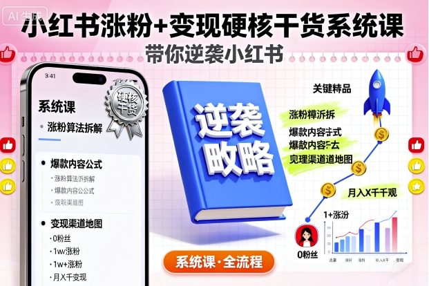 小红书涨粉变现全攻略：如何从0到1打造高价值账号实现逆袭