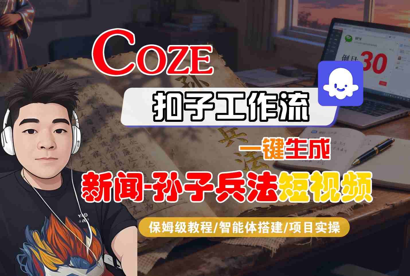 Coze扣子AI短视频教程：一键生成新闻+孙子兵法（保姆级）