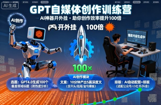 GPT自媒体实操教程：用AI工具3步提升百倍效率，新手系统训练