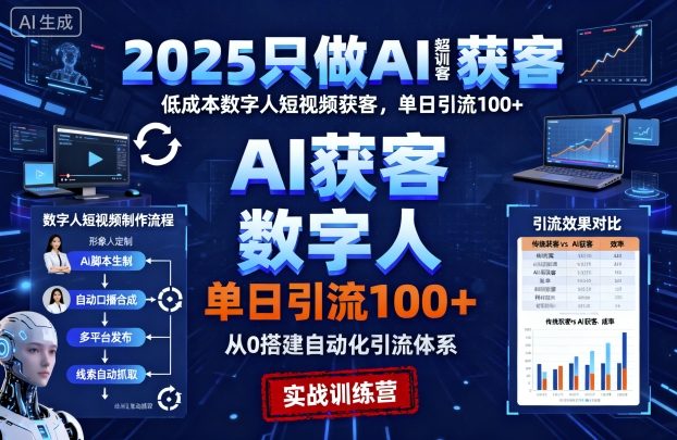 2025 AI获客实训营：16天掌握低成本数字人短视频获客方法，单日引流100+