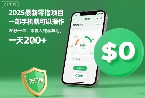 2025零撸项目揭秘：手机操作真能日赚200+？20秒一单实测