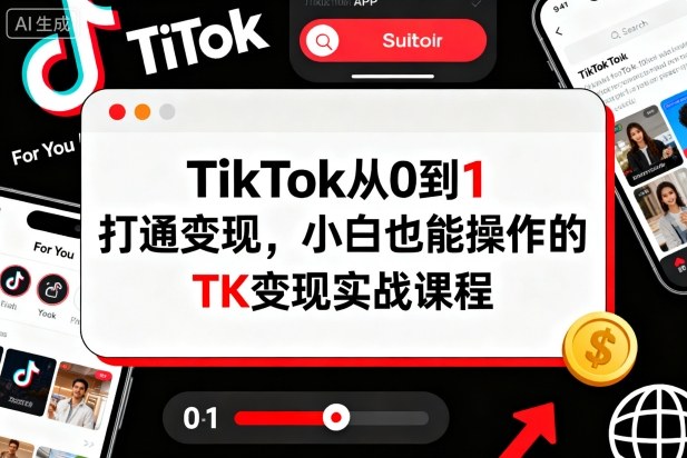 TikTok变现实战教程：8节课从0到1，小白也能快速上手实现盈利