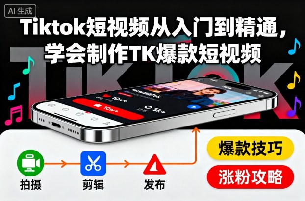 TikTok短视频教程：20课系统掌握爆款制作，解决0播不出单