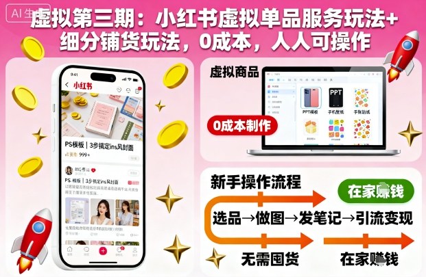 小红书虚拟赚钱教程：2种零成本玩法，新手快速上手指南