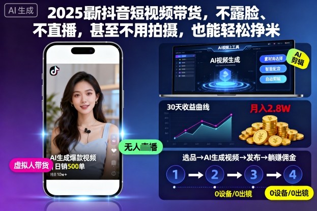 抖音不露脸带货教程：3步用素材搬运快速上手赚钱