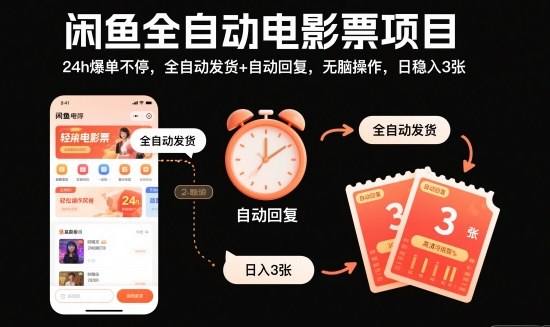 闲鱼电影票全自动项目揭秘：日入300的躺赚教程，无脑操作