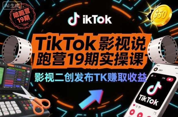 TikTok影视解说陪跑营：新手教程实现1万播放50美金收益