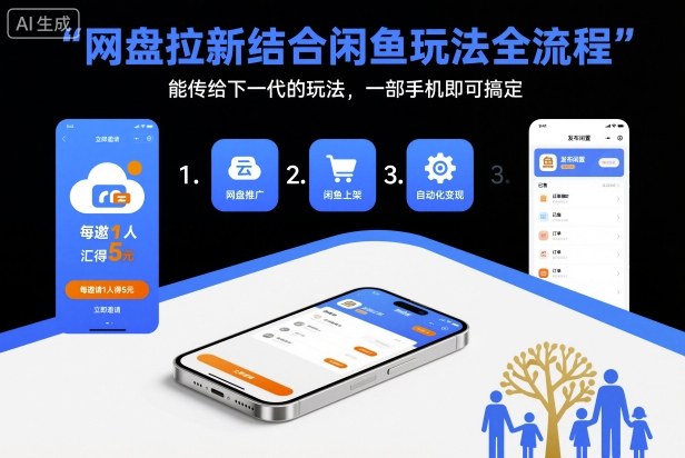 网盘拉新+闲鱼双重收益实战教程：一部手机轻松操作，附渠道与完整流程