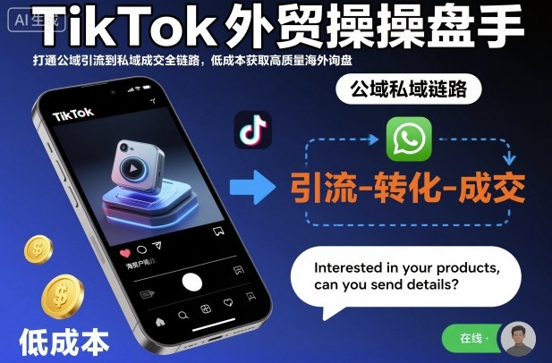 TikTok外贸操盘手实战：10步打通公域引流到私域成交全链路，低成本获取高质量海外询盘