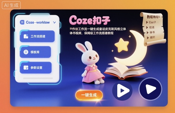 Coze扣子教程：3步搭建工作流，快速生成童话皮克斯立体书视频