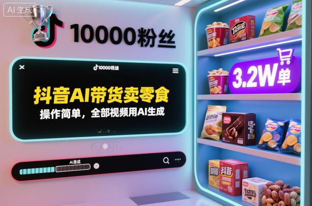 抖音AI带货卖零食教程：如何用AI生成视频实现3.2万单？简单操作快速变现
