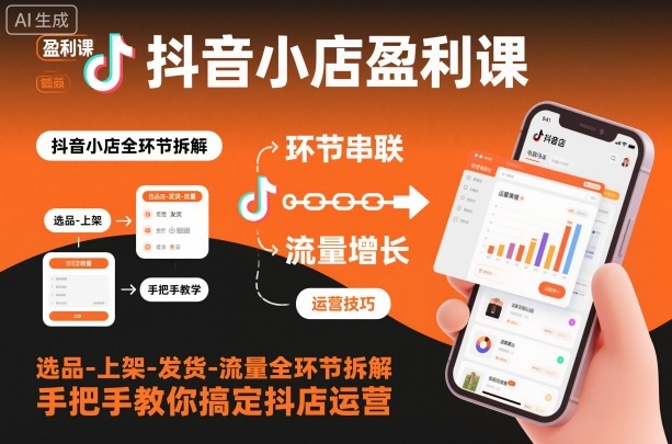 抖音小店从0到1运营教程：13节实操课搞定选品上架流量