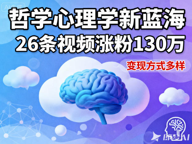 抖音AI哲学心理学短视频制作教程：26条视频涨粉130W，实现多样变现全指南