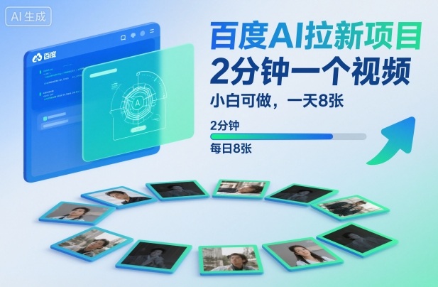百度AI拉新项目教程：2分钟视频小白可做日入8张
