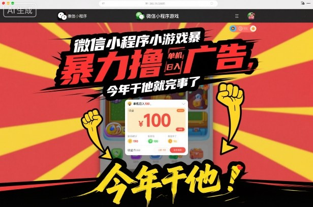 微信小程序小游戏撸广告教程：单机日赚100元