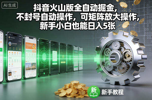 抖音火山版全自动掘金教程：不封号挂机+矩阵放大，新手日入500元