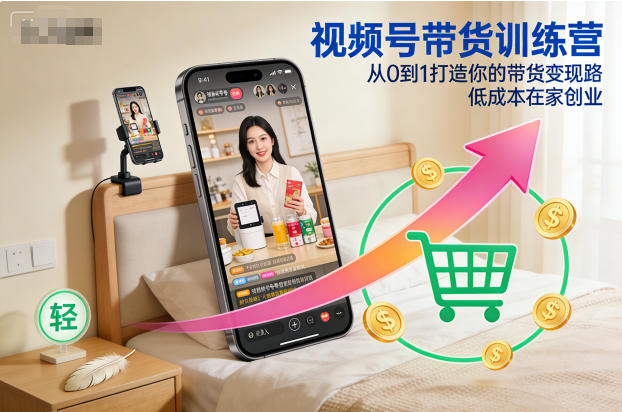 视频号带货从0到1教程：低成本在家创业，打造你的变现路