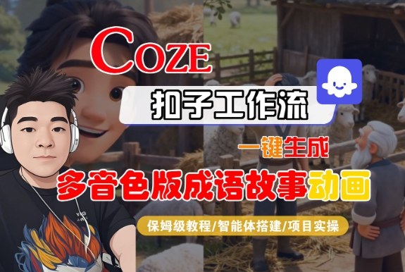 Coze扣子智能体工作流教程：3步一键生成多音色版成语故事动画（附源码+10种变现）