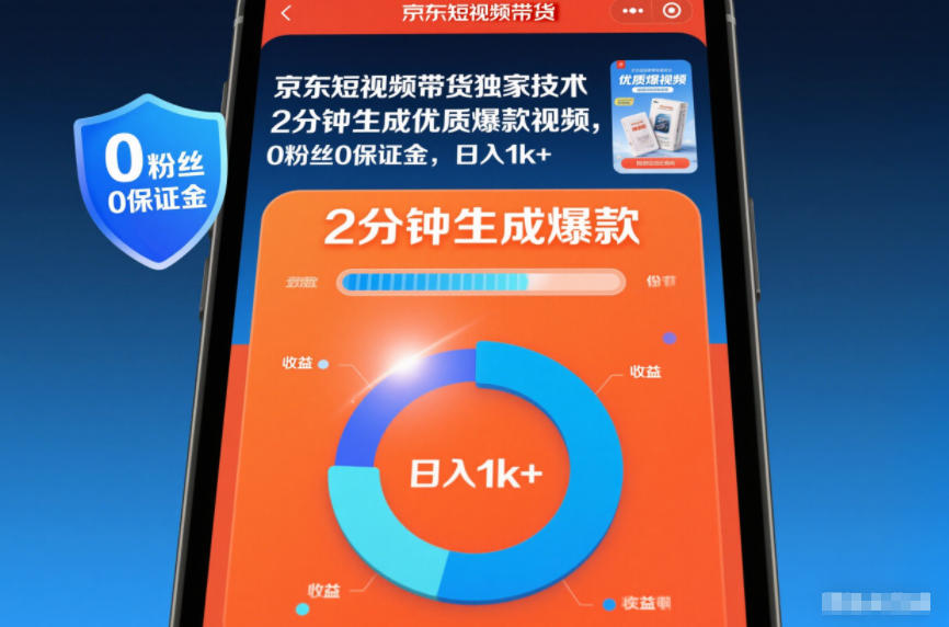京东短视频带货教程：2分钟生成爆款视频，0粉丝0保证金日入1000元