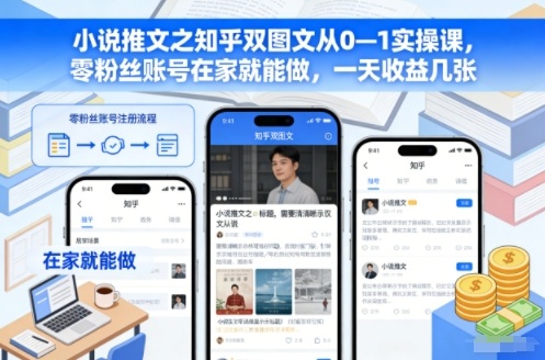 小说推文0到1实操教程：知乎双图文玩法，零粉丝在家日赚几百