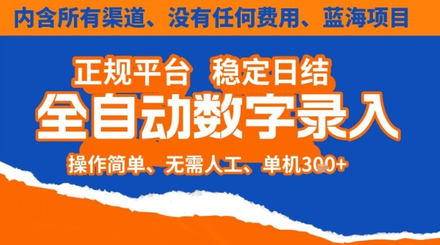 全自动数字录入教程：单机日入300元，零成本可矩阵操作