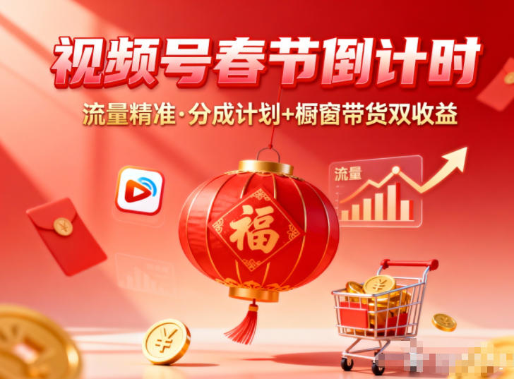 视频号春节倒计时3天见效快速起号教程：从0到1精准流量+分成计划&橱窗带货双收益（新手必看）