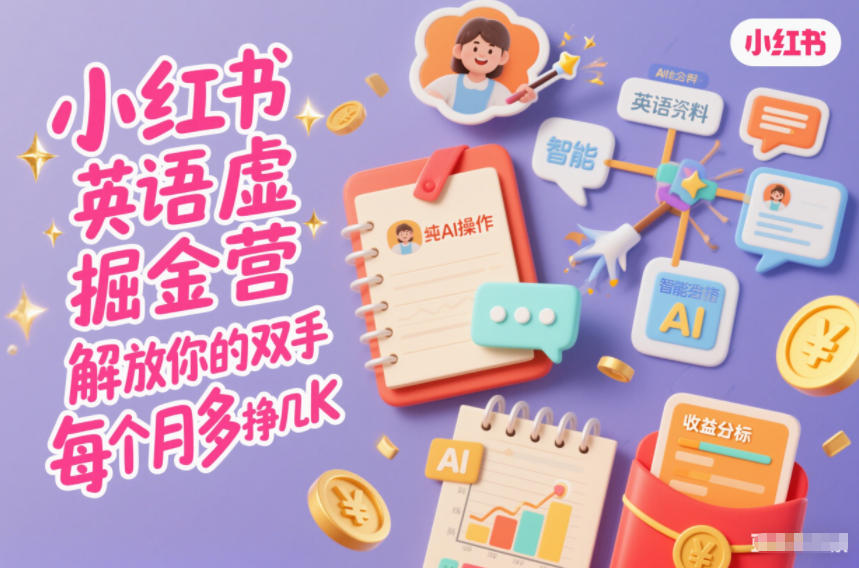小红书英语虚拟资料AI赚钱教程：纯AI操作，每月多挣几千元