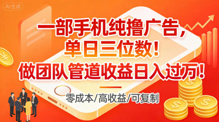 一部手机撸广告：单日赚100+，团队管道收益日入过万