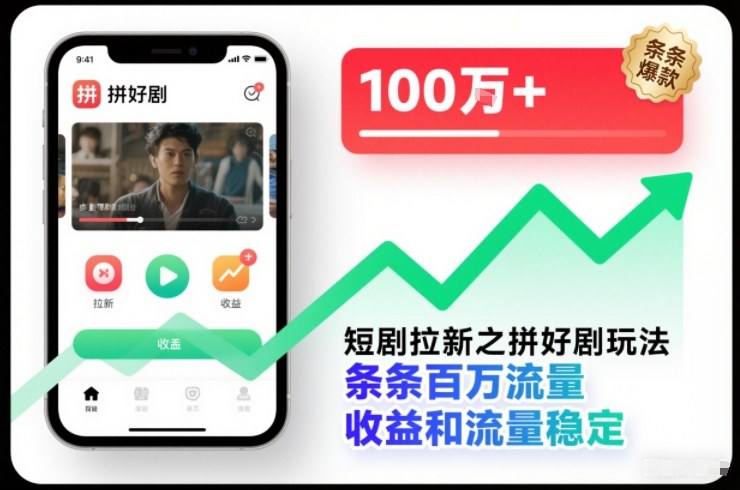 短剧拉新拼好剧教程：条条百万流量，稳定收益方法