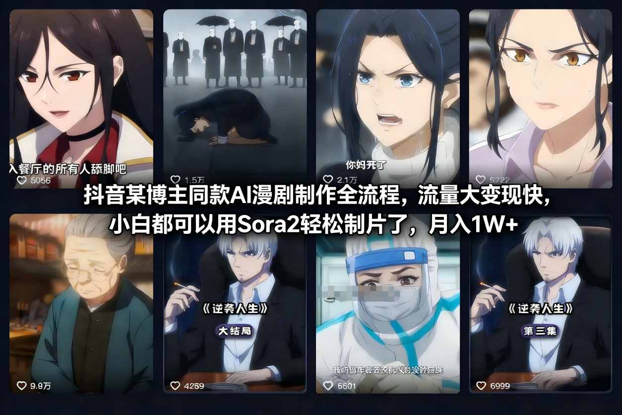 Sora2 AI漫剧制作全流程：小白轻松月入1W+（流量大变现快）