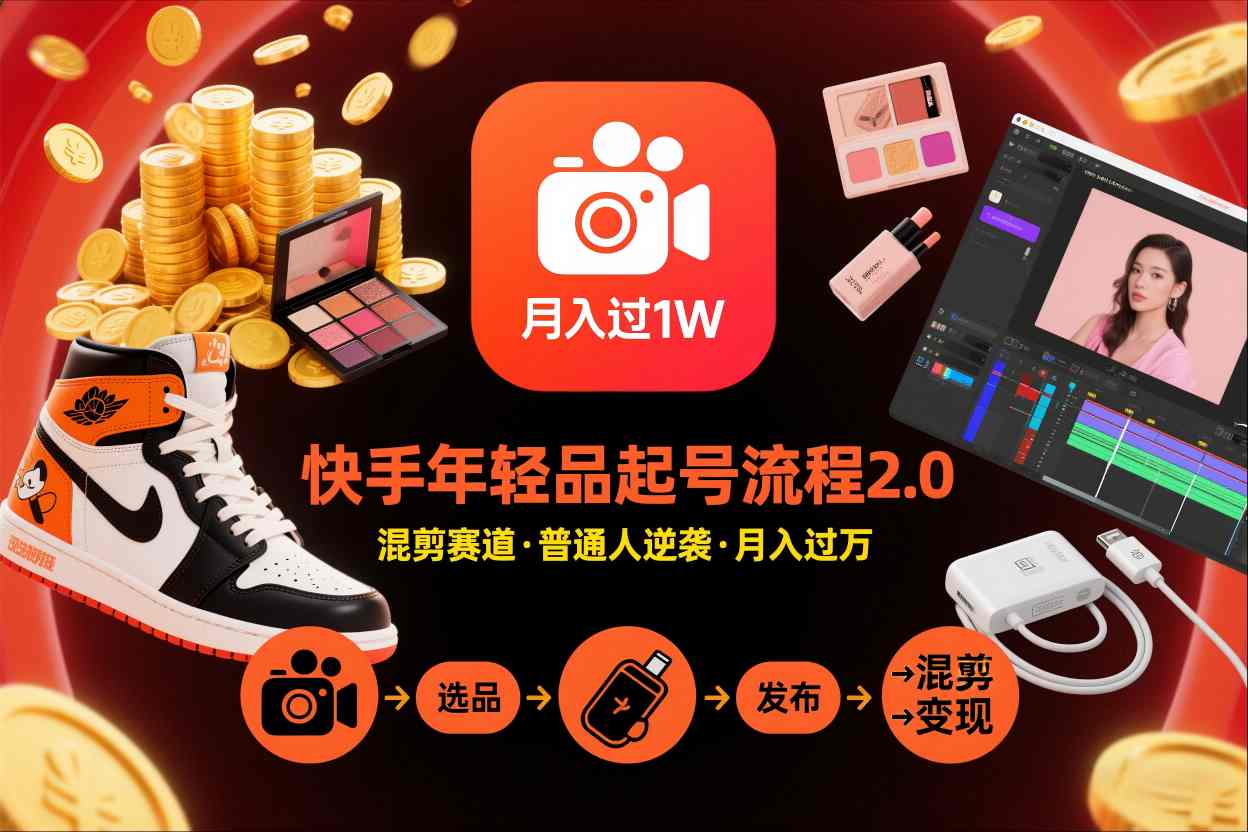 快手短视频带货年轻品起号流程2.0：年轻品混剪赛道，普通人月入过万，新手完整实操教程（附投流）