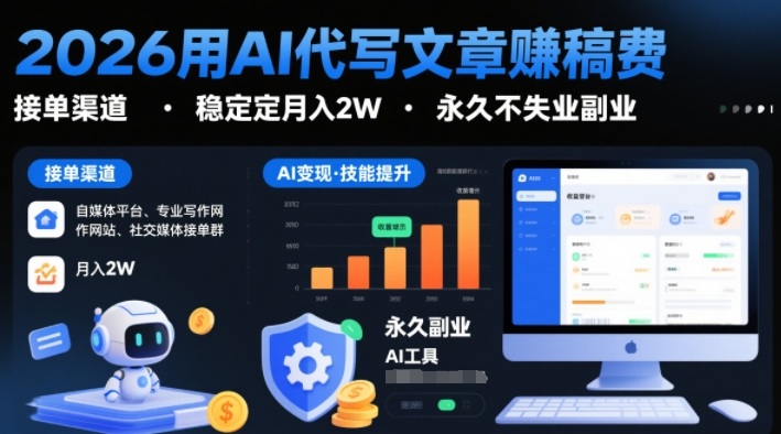 AI代写接单副业月入2万新手实操教程：2026用AI写稿赚稿费渠道与技巧