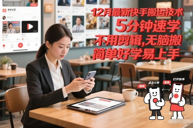 12月最新快手搬运教程：5分钟无脑速学，不用剪辑轻松过原创